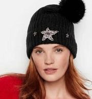 Victoria's Secret Winter Angel Sparkling Star Hat Beanie Black