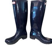 Hunter  Women's Original Tour Tall Gloss Navy Knee-High Rubber Rain Boot - 8