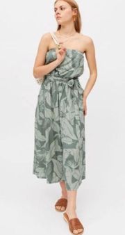 DRESS FORUM Size SMALL Sage Army Green Hawaiian Floral Strapless Jumpsuit Romper