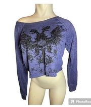 Women’s Rock and Republic Crop Sweatshirt, Purple Distressed Size Medium