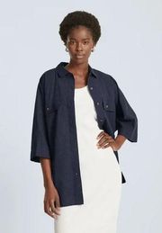 NWT Everlane The Cotton Tourist Navy Blue Gauze Button Down Shirt Women's XS