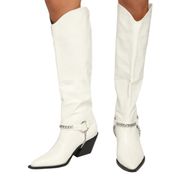 Lulu's Billini Uzara Crocodile Embossed Faux Leather Knee High Boots White 9