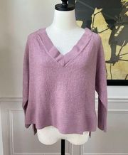 A by Anthropologie Merino Wool Mauve Pink Boxy Cropped Vneck Sweater M