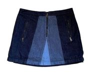 BCBGMaxazria Blue Jean Color Block Mini Skirt 90's Zip Front Denim size XS