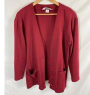 Lands'End  Button UP V Neck Cardigan Sweater Red Size XS