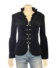 White House Black Market Black Velvet Ruffle Blazer Jacket Size 4