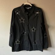Black silver star cut out oversized button up 