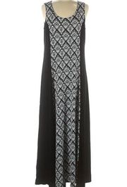 ELEMENTZ Women's Black & White Boho Pattern Sleeveless Scoop Neck Maxi Dress