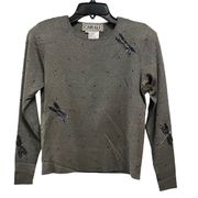 Carlise Sweater Womens P Gray Beaded Dragonfly Silk Metallic Lurex Pullover