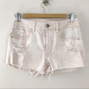 American Eagle  AE Pink Tie Dye Hi Rise Shortie Ripped distressed jean shorts 8