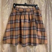 ModCloth Plaid Tan Brown Wool Blend Pleated Brisk Taker Mini Skirt, Size 2