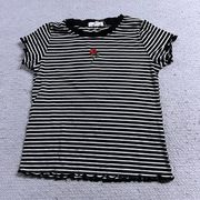 Girls Striped Black & White Rose Novelty Print Short Sleeve T-shirt