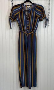 Monteau Women’s Stretchable Elastic Waist Striped Jumpsuit Medium