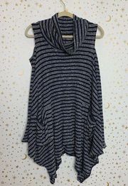 Navy Grey Striped Tunic Top