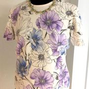 Short Sleeves Floral Knit Sweater NWT