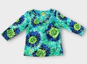 . Women’s Green Blue Bejeweled Stretch Blouse Top Size Small