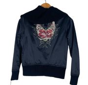 Evangeline XS Embroidered Heart Nylon Knit Full Zip Jacket