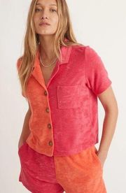 NWT Marine Layer Terry Out Resort Shirt Hot Coral Colorblock Pink/Orange Small