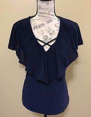 Dark Navy Petite Large Ruffle Top