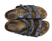 Birkenstock metallic blue Florida Soft Footbed 3 buckle strap sandals sz 9