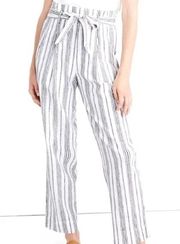 Madewell  Striped Linen Paper Bag Pants with Tie Belt White & Blue Womens Size 14