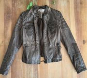 Indigo Saints Women’s Faux Leather Moto Jacket Brown Small