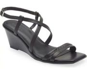 Caslon Sandals Womens Size 7 Black Leather Square Toe Wedge Heel