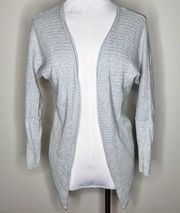 Tahari Cardigan XS Gray Cotton & Cashmere Open Front Knit 3/4 Sleeve Sweater