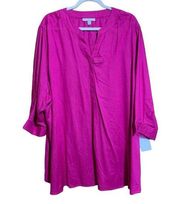 Woman Within Womens Plus Size 30 32 3X Pink Split Neck Pullover Tunic Top Blouse