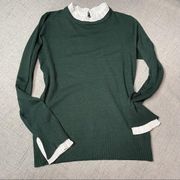 Vila Milano Hunter Green Layered Look Wool Sweater w Pleated Blouse