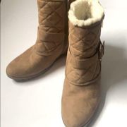 Unisa Women’s Faux Fur-lined Tan Suede Wedge Booties Boots Shoes Sz 11