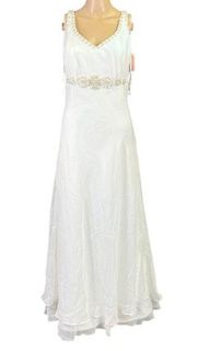 Eden Bridals Womens Beaded Empire Waist Wedding Dress Gown Ivory Size 12 NWT