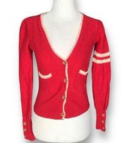 Y2K Juicy Couture Cardigan Sweater Fitted Red Stripe Vneck Retro Letterman Wool