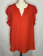 Zac & Rachel Womens Sleeveless Red Blouse V-Neck Flutter Sleeve Size L