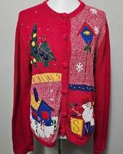 Vintage Bobbie Brooks Red 80s 3D Ugly Christmas Cardigan Size Medium