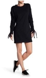 Lush Black Ruched Drawstring Sleeve Mini Dress