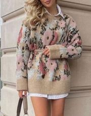 Zara Floral Oversized Knit Sweater