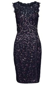 Eliza J Embroidered Lace Sheath Cocktail Evening Navy Blue Dress 2 NEW