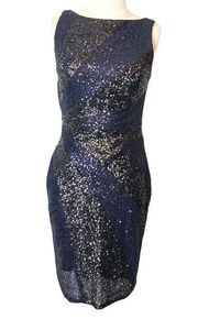 Badgley Mischka collection sequin black blue dress sz 6