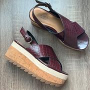 Zara | Platform Sandals Burgundy Wedge Size 36