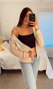 Beige Zip Up Hoodie