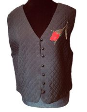 Susan Bristol Vintage Black Whimsygoth Witchy Romantic Artsy Rose Quilted Vest