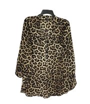 Brown, Black, Beige Leopard Print Semi-Sheer Blouse Women 1X