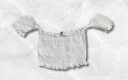 Fashion Nova Cute White Shirred Frill Trim Bodice Off the Shoulder Crop Top Made in USA NWT