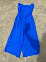 Blue Strapless Cropped Jumpsuit Size L