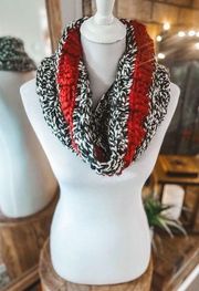 Handmade Chunky Marled Knit Stripe Circle Scarf Infinity Black Red White