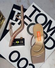 Heron Preston Nude Level Leather Heeled Sandals