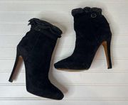 Givenchy Black Suede Ruffled Stiletto Heeled Boots Size 9.5 Platform Zip Runway