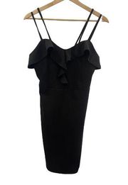 Iris Women's Black Spaghetti Strapped Ruffle Trip Dress Size Large #1245