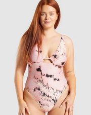 Gymshark Strappy Back One Piece Swimsuit in Light Pink Print Size M